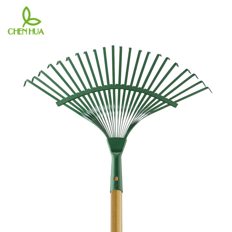 批发22齿木柄园林草耙 金属草耙枯叶耙子钢丝搂草耙子多齿耙子