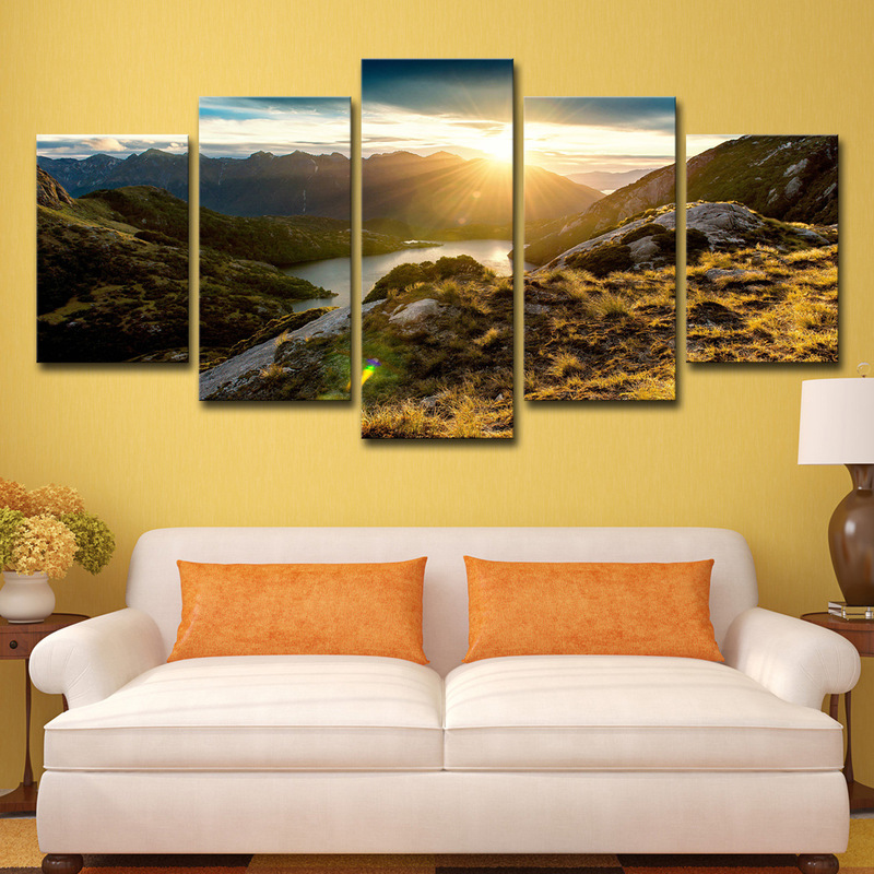 Cross-border AliExpress amazon5 pieces Sunrise mountains rivers natural landscape pictures living room decorative art