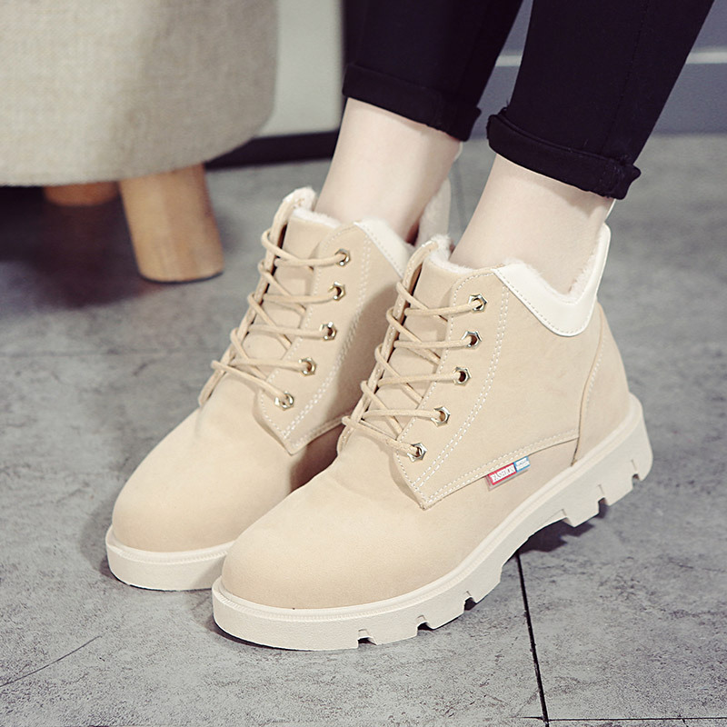 秋冬季新款棉鞋女韩版时尚休闲鞋纯色百搭学生短靴明星同款马丁靴