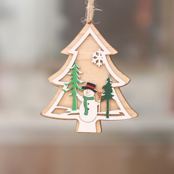 Christmas decorations wooden Christmas laser hollowed out Christmas tree small pendant wooden five-pointed star bell pendant gifts