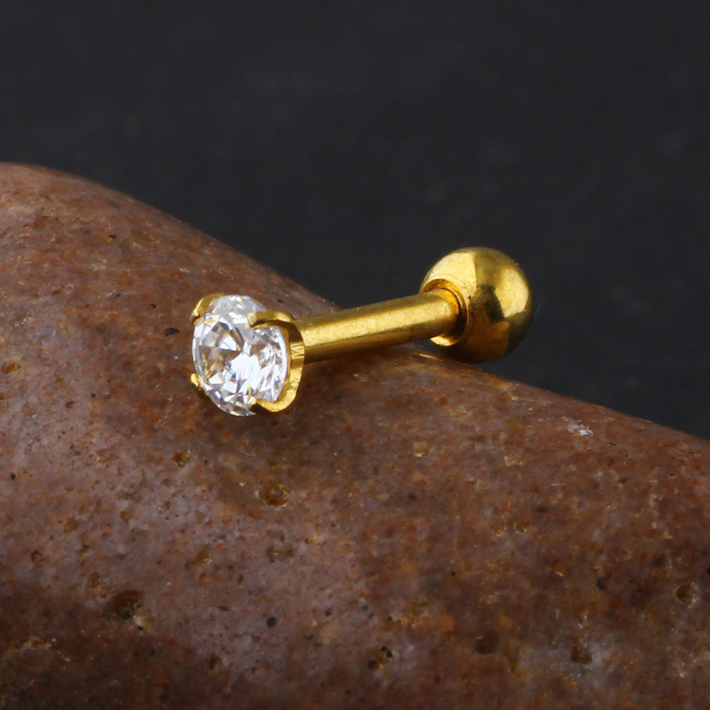 Rose Gold Round Zircon Stud Earrings for Women Men Fashion Geometric Ear Jewelry detail image 9
