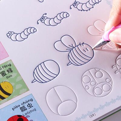 兒童練字帖幼兒園簡筆畫描紅本塗色本3-6歲寶寶學畫畫啓蒙繪畫書