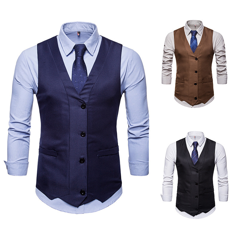 Sumitong men's spring and autumn new solid color V-neck vest for men's Korean single breasted men's suit jacket