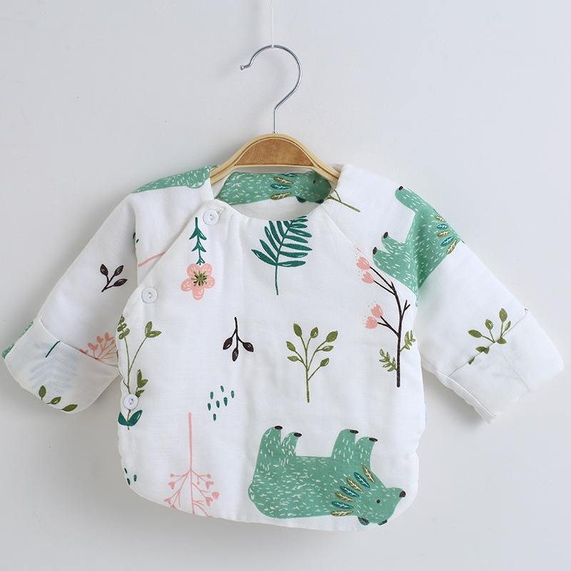 新生兒0-3-5月純棉春秋夏冬季半背上衣保暖長袖寶寶純棉嬰兒睡衣