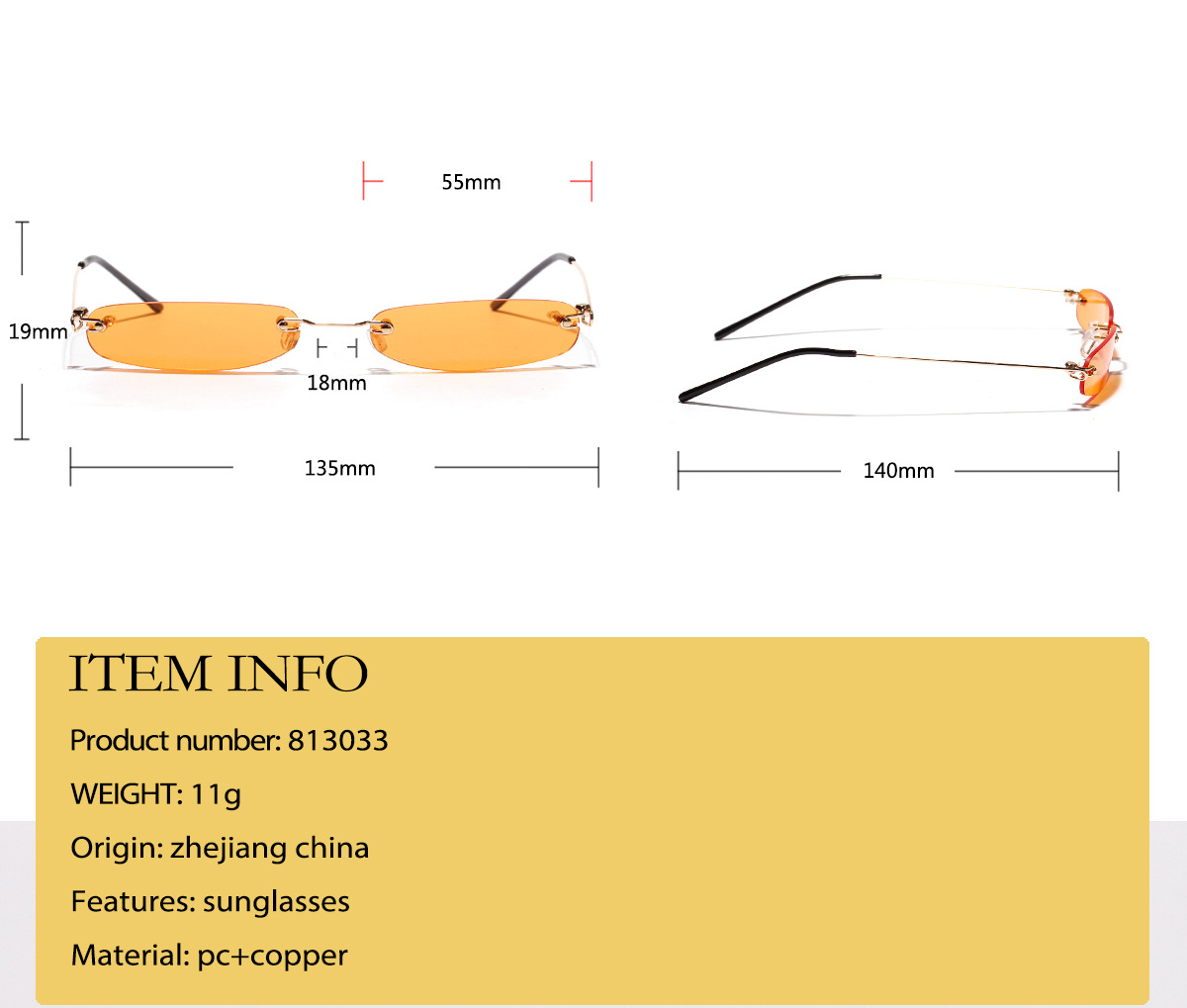 813033 Ultra-kleine Rahmen-sonnenbrille, Weiblicher Trend, Internet-promi-stil, Randlose Brille, Transparente Ozean-farb Linse display picture 11