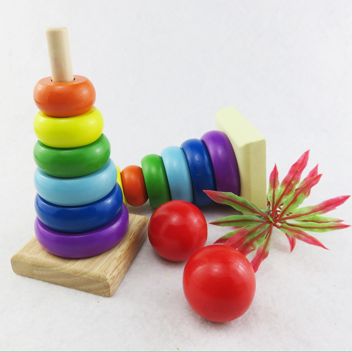 Wooden Rainbow Tower Stacked High Stacked Music Intelligence Tower Ring Wooden Building Blocks Meng Early Education Toys Factory Outlet