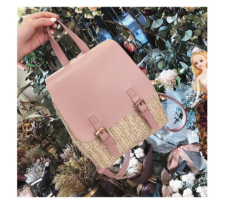 Straw Backpack Summer New Women&#39;s Bag Leisure College Style Small Backpack Korean Retro Vacation Beach Bag display picture 9