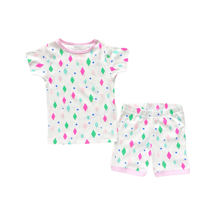 SQ-405 summer new cot children's full printed triangle short sleeve home wear suit pajamas breathable children's clothing wholesale