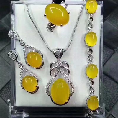 natural Color Chalcedony Three-piece Suite Chalcedony suit wholesale Chalcedony Bracelet Necklace Ring Earrings Pendant