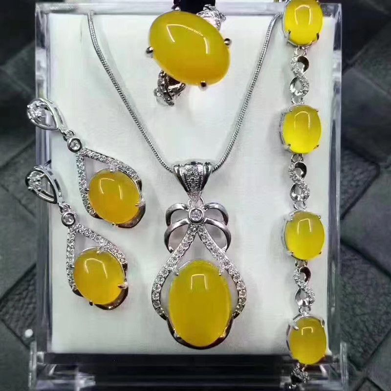natural Color Chalcedony Three-piece Suite Chalcedony suit wholesale Chalcedony Bracelet Necklace Ring Earrings Pendant