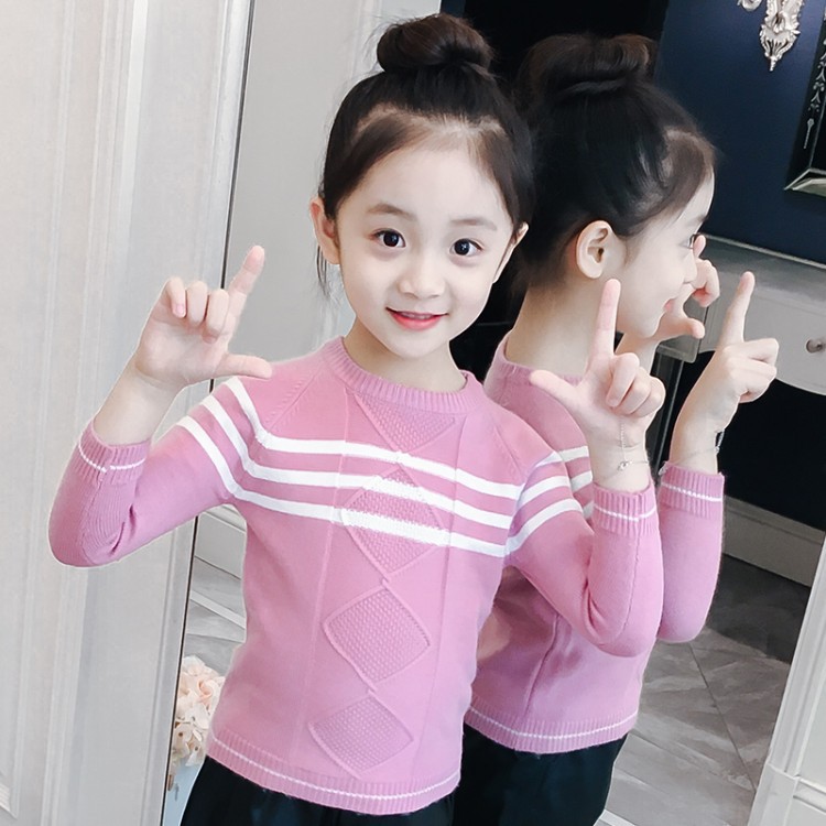 2018秋季新款女童针织衫中小童儿童长袖毛衣条纹一件代发