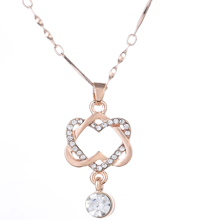 European American Fashion Korean Style Platinum Heart Necklace Double Heart Winding Pendant Clavicle Chain Jewelry detail image 9