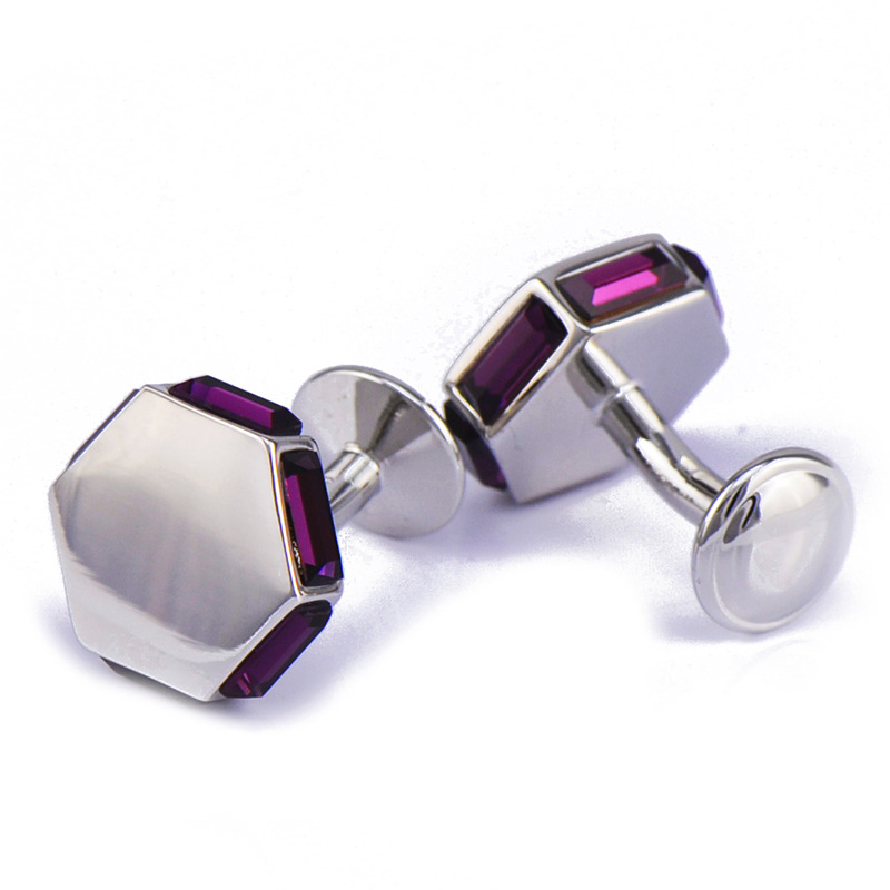 英博商务六边形紫色水晶锆石袖扣男法式袖钉617cufflinks/151085