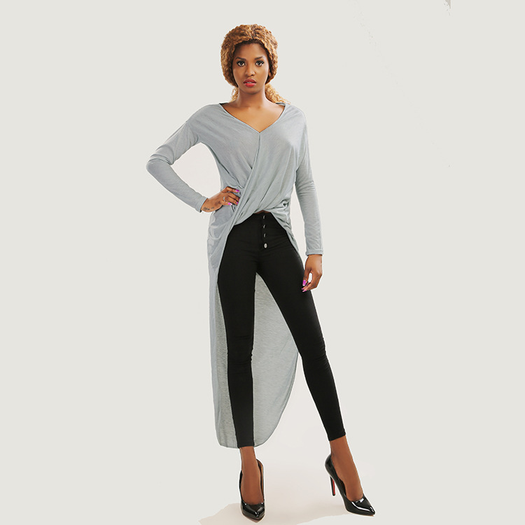 Sexy Bandage Dress Long Sleeve Asymmetrical Hem Fashionable Cross Design Autumn Collection Wholesale Available