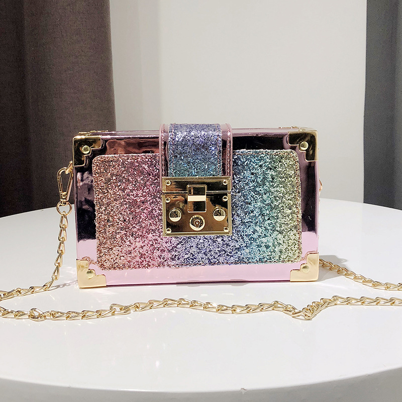 Wholesale women's bag Korean fashion Sequin small box bag trendy cool versatile One Shoulder Messenger Bag charming chain small square bag women