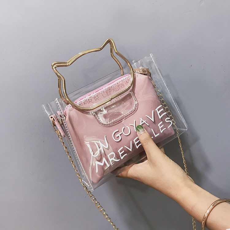 Manufactor wholesale Cats Edition portable Transparent bag Picture portable Small bag student chain transparent Small bag