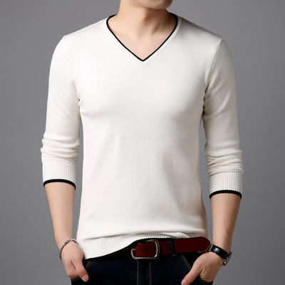 (伙赠运费险2)秋冬新款针织衫条纹男装毛衣拼色圆领套头上衣