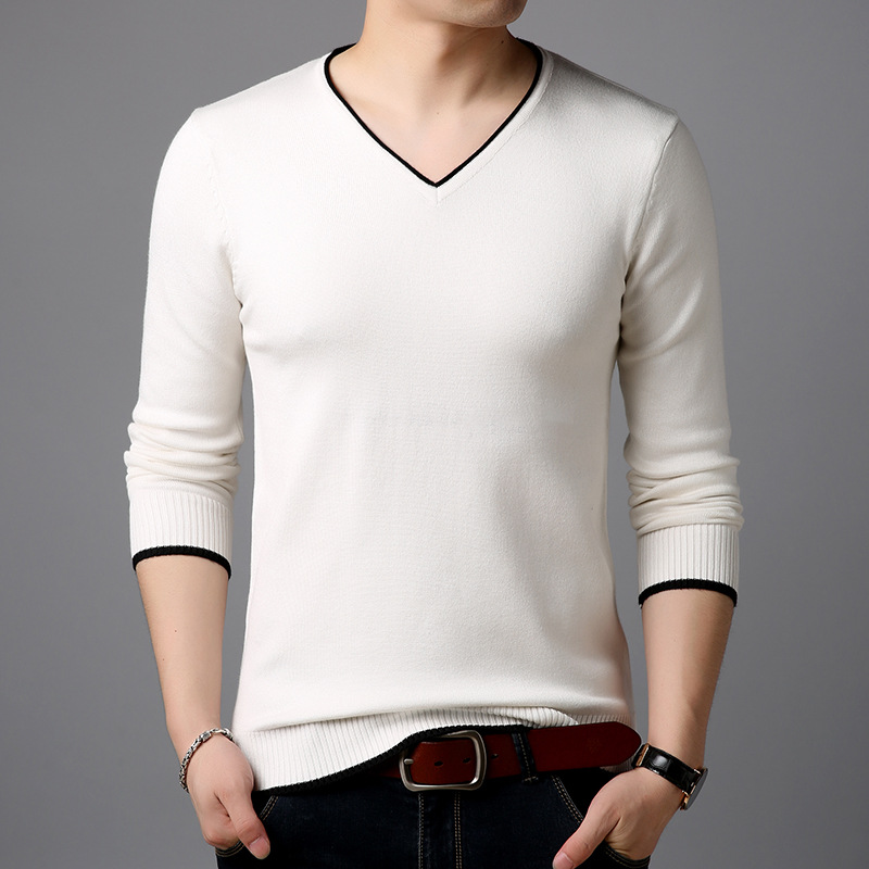 (伙赠运费险2)秋冬新款针织衫条纹男装毛衣拼色圆领套头上衣