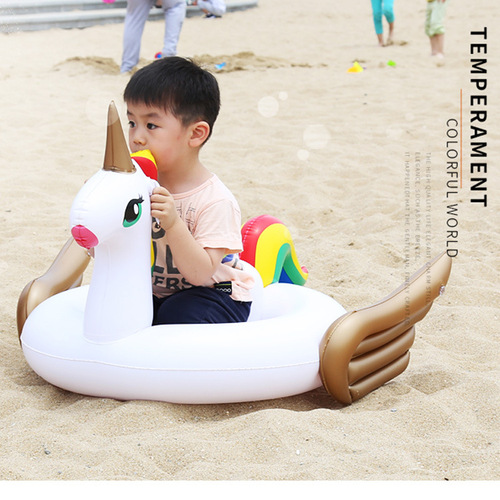New Ins Sales Inflatable Unicorn Seat Ring Rainbow Horse Swim Ring PVC Cartoon Baby Waist Ring