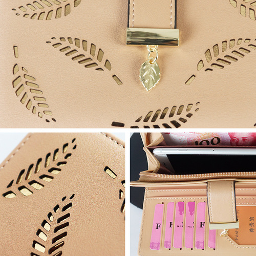 Women's Wallet  New Long Card Slot Creative Hollow Leaf Mobile Phone Case Student Money Clip Dropshipping One Piece