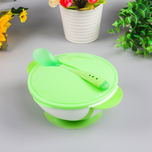 Baby suction cup bowl wholesale with temperature sensing spoon set Baby anti-fall training bowl Children's tableware Food supplement bowl