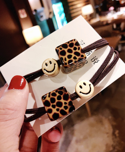Factory Direct Sale, Same as Dongmen Gate in Korea, Leopard Print Acrylic Block Smile Hair Tie, Hair Ring, Hairband