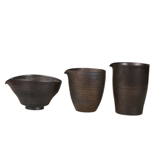 Handmade thin-body Japanese-style fair-trade cup with rust glaze, gold lacquer glaze large public cup, ceramic tea ceremony tea set