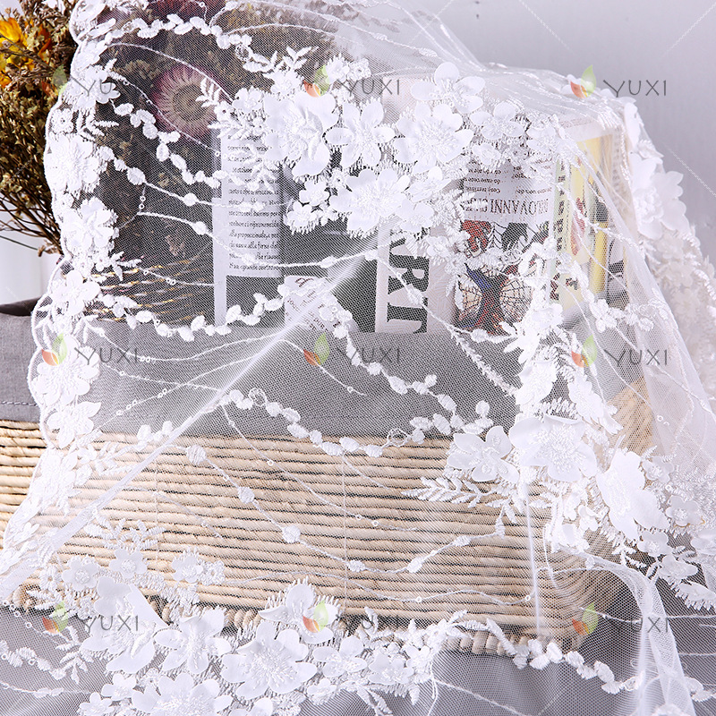 厂家热销春夏新款高档大牌立体花激光绣网布婚纱礼服时尚女装面料