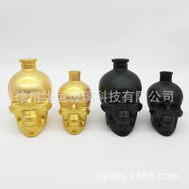 金色骷髅头大容量高档全套批发威士忌伏特加洋酒白酒玻璃空酒瓶