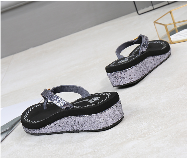 Frau Lässig Einfarbig Pailletten Strass Runder Zeh Flip-Flops display picture 16