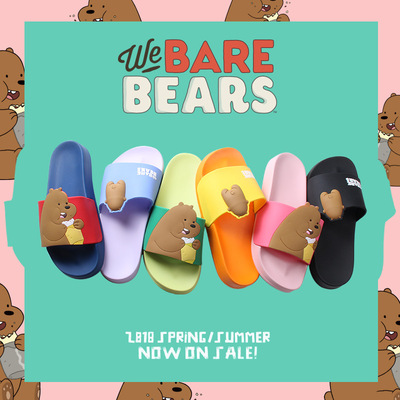 三只裸熊卡通可爱拖鞋女夏防滑厚底室内一家三口软底亲子凉拖鞋男|ru