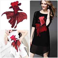 廠銷 金魚繡花 滌綸雪紡刺繡車縫布貼 鯉魚服裝水溶領花