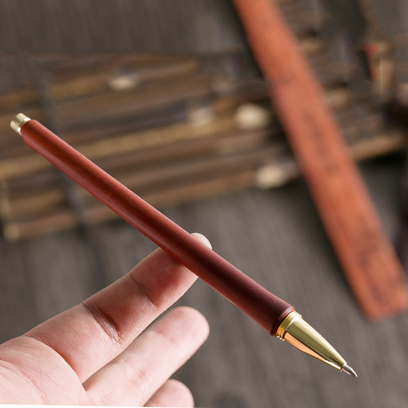 黄铜笔帽红木质签字笔 金属中性笔签约宝珠笔原木制高档商务男士