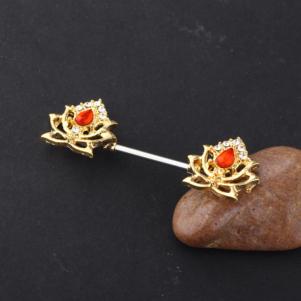 Gold Lotus Water Drop Earrings - Geometric 316L Surgical Steel Ear Piercing Jewelry for Women Fashion detail image 7