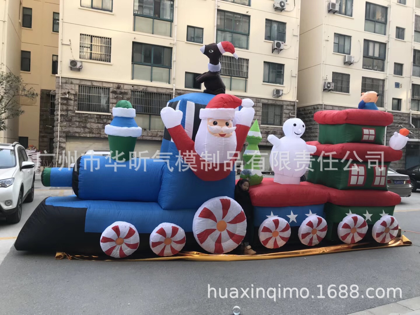 圣诞充气老人双鹿拉车 节日场景布置装饰品 圣诞鹿拉车 雪橇车