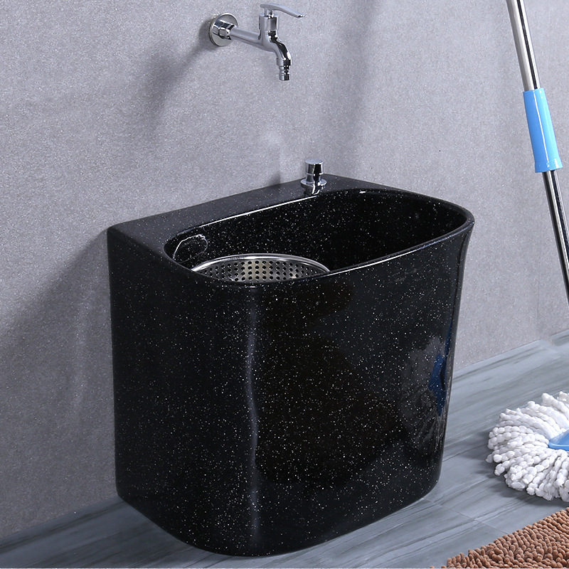 双驱动拖把池黑色陶瓷阳台卫生间洗拖布池仿古地拖盆家用涮墩布桶