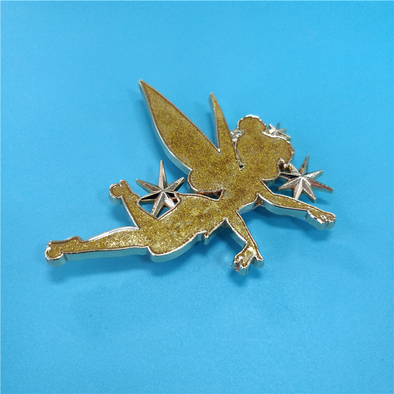 加工定制金葱粉滴胶标牌 小仙女标牌 锌合金镀金人物标牌厂家定制