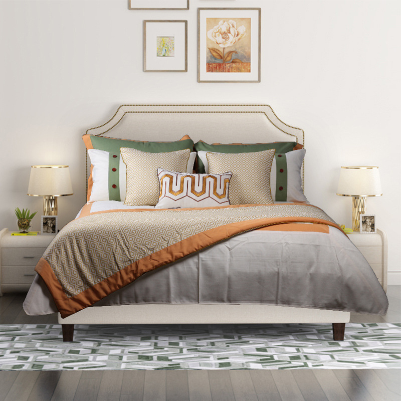 高档奢华别墅会所酒店实木美式新中式家具配套样板房床品多件套|ru