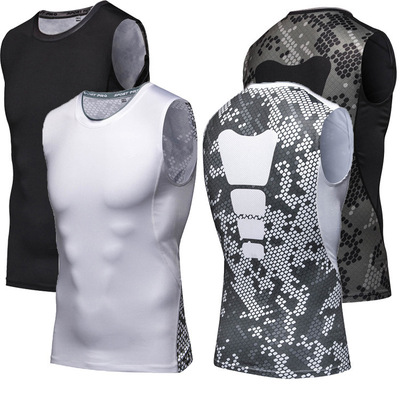 健身运动无袖紧身衣男弹力跑步训练服篮球运动显肌肉背心图案定制