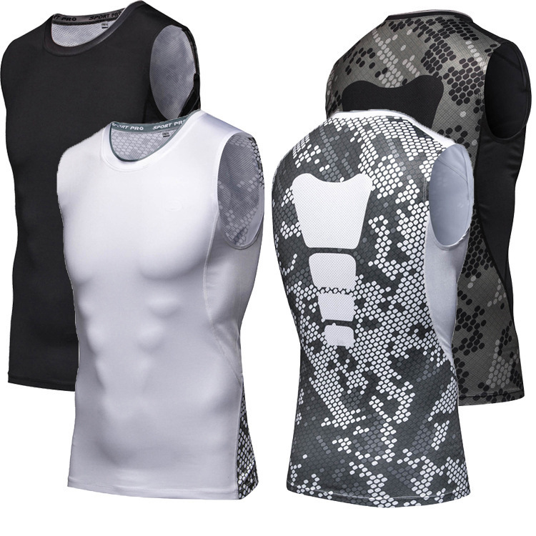 健身运动无袖紧身衣男弹力跑步训练服篮球运动显肌肉背心图案定制