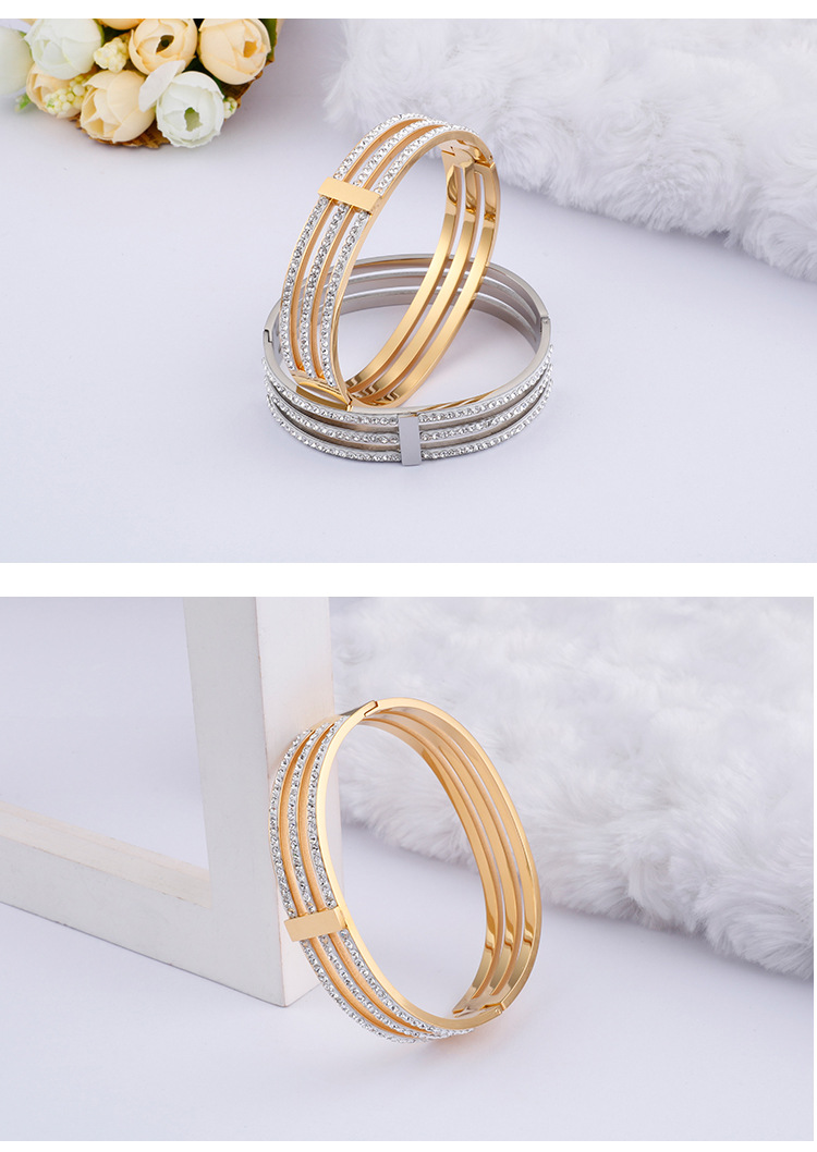 Fashion Geometric Titanium Steel Bangle Inlay Rhinestones Stainless Steel Bracelets display picture 6