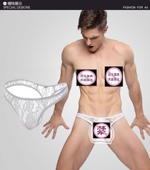 外貿T丁字褲性感三角蕾絲透明男士情趣內褲