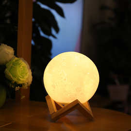 创意3D打印月球灯USB充电月亮灯拍拍触摸LED床头台灯月亮灯小夜灯