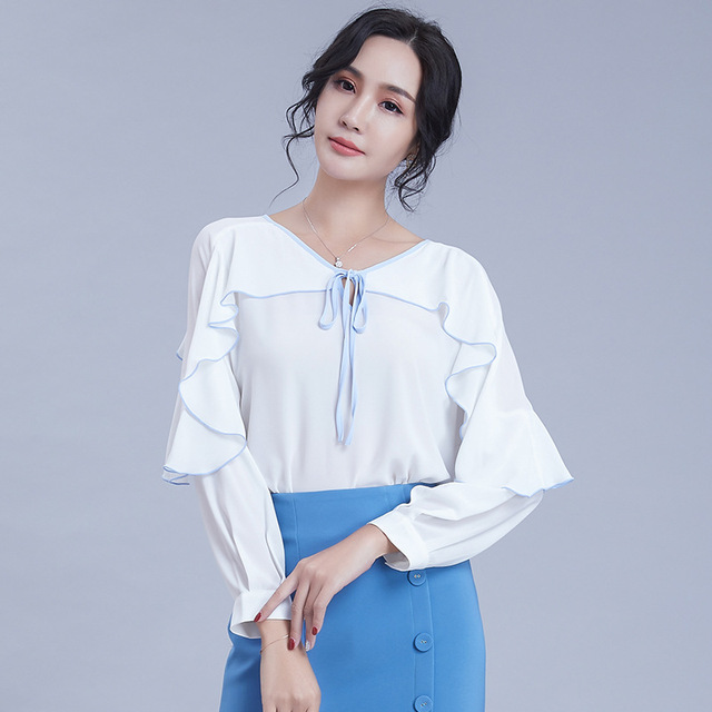 Lotus Leaf Edge Lace Chiffon Shirt New Lotus Leaf Sleeve Lotus Leaf