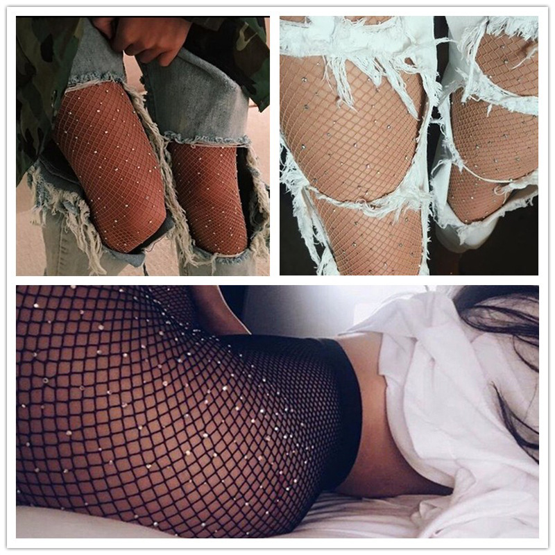 Medias sexy medias de malla de diamantes de imitación sexy de Europa y América sexy calcetines de malla con malla de diamante