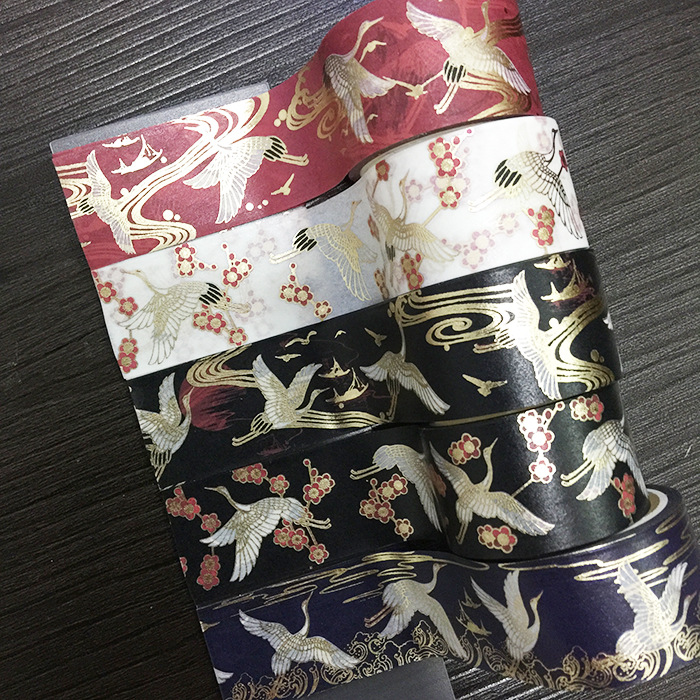 仙鹤烫金和纸胶带云鹤diy口红贴纸追月手帐和纸胶带天驰承制 10米