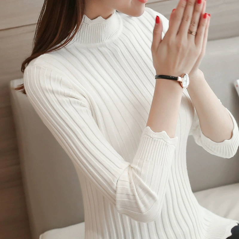 Короткий свитер, новинка осень-зима 2019, Женская однотонная Базовая рубашка, приталенный женский зимний свитер в Корейском стиле с воротником до локтя