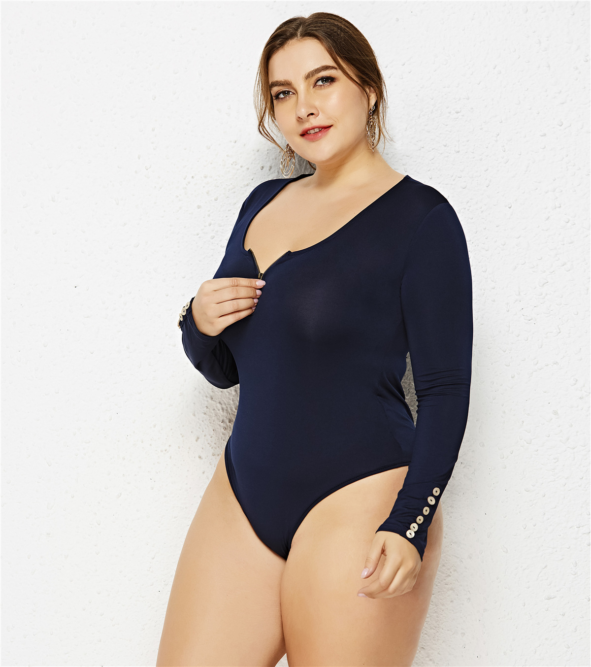 autumn and winter new plus size long-sleeved zipper one-piece sexy bottoming shirt NSLM30298