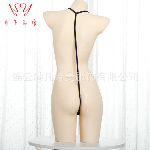 European and American new sexy underwear, open-cut hollow women's one-piece pajamas, tempting three-point breast-exposing passion set