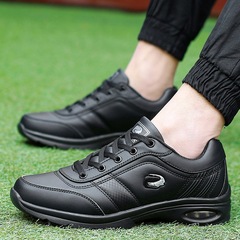 2022 Autumn Men's Black Trendy Casual Shoes Wholesale Korean Style Youth Platform Shoes with Air Cushion Cowhide Sole Sports